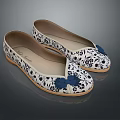 Women's Flat Shoes With Blue And White Floral Pattern And Blue Flower Decoration