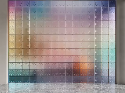 Colorful Glass Partition With Square Pattern And Translucent Design For Interior 3d model