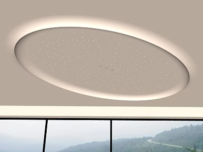 Modern Circular Ceiling Design With Starry Recessed Lights And Perimeter LED Strip 3d model
