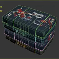 Practical Stacked Blue Storage Boxes Featuring Red And White Patterns And Brown Handles
