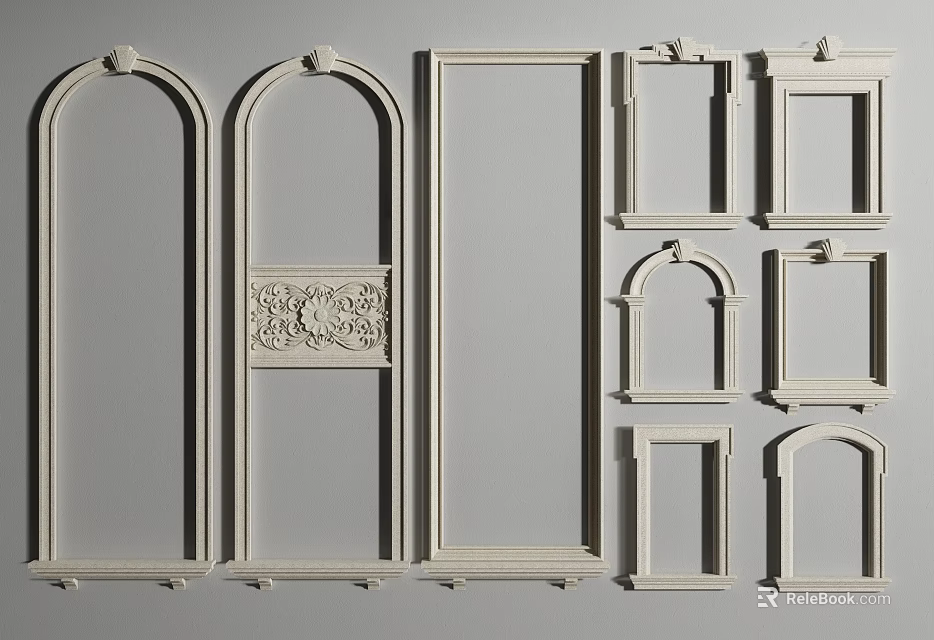Decorative Hardware Tools with Assorted Arched Rectangular Carved Frames and Ornate Patterns 3d model