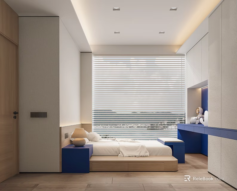 Modern Tatami Bedroom Interior Design With Platform Bed Built in Storage And Wooden Accents 3d model 