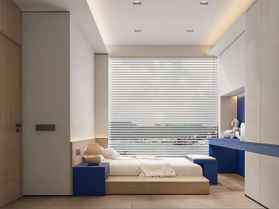 Modern Tatami Bedroom Interior Design With Platform Bed Built in Storage And Wooden Accents 3d model