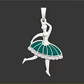 Ballerina Design Silver Pendant With Green Skirt And Diamond Accents Fashion Accessory