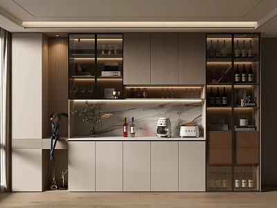 Modern Wine Cabinet With Glass Doors And Storage Shelves In Living Room Interior Design 3d model
