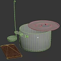 Stainless Steel Cooking Pot With Lid Small Spoon Long Handle Tool And Wooden Cutting Board