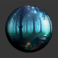 Enchanted Forest Path With Misty Trees And Glowing Lanterns Under Twilight Light 3d model