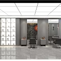 Modern Barber Shop Interior With Black Chairs Marble Floor And Circular Decor