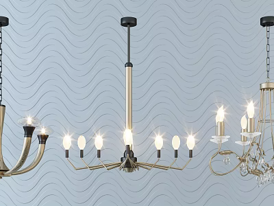 Stylish Contemporary Chandeliers With Gold Black Accents And Multiple Bulbs 3d model
