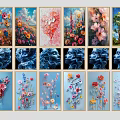 Colorful Framed Floral And Tree Decorative Paintings With 3D Textures