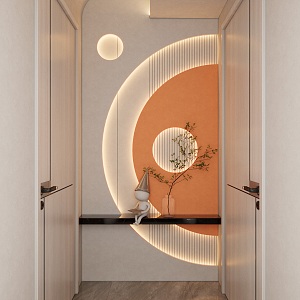 Simple Cream Style Corridor Shaped Light Strip End View Entrance 3d model