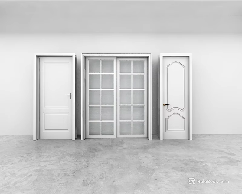 White Hinged Doors Featuring Minimalist And Decorative Designs For Home Interior 3d model 