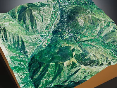 Detailed Terrain 3D Model With Green Mountains Valleys And Vegetation Cover 3d model