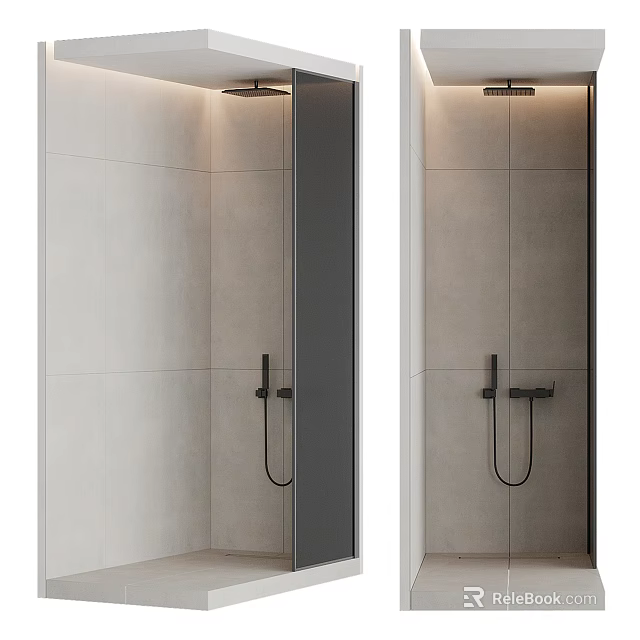 Modern Bathroom Shower Area With Sleek Overhead Handheld Shower Head And Light Wall Tiles 3d model 