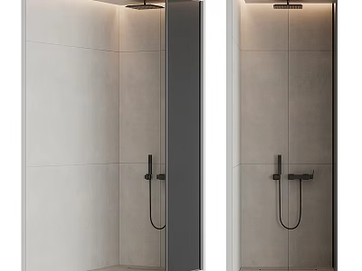 Modern Bathroom Shower Area With Sleek Overhead Handheld Shower Head And Light Wall Tiles 3d model