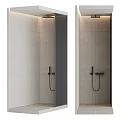 Modern Bathroom Shower Area With Sleek Overhead Handheld Shower Head And Light Wall Tiles