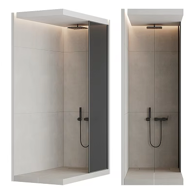 Modern Bathroom Shower Area With Sleek Overhead Handheld Shower Head And Light Wall Tiles 3d model