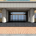 Modern Building Main Entrance Gate With Stone Steps White Columns And Canopy