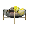 Fresh Fruits Including Mangosteen And Star Fruit In Glass Bowl With Golden Stand