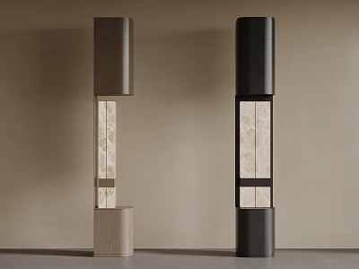Light Dark Brown Columns With Marble Texture And Cylindrical Bases In Beige Wall Gray Floor 3d model