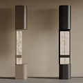 Light Dark Brown Columns With Marble Texture And Cylindrical Bases In Beige Wall Gray Floor