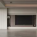 Modern TV Background Wall with Minimalist Design Embedded TV and Wooden Storage Cabinets