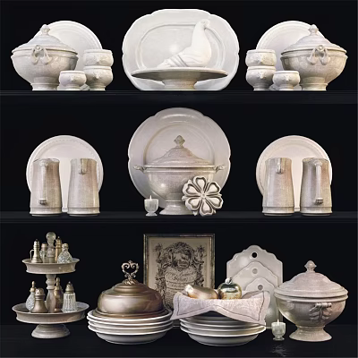 Vintage Decorative Dinnerware Set With Ceramic Plates Jars And Covered Containers 3d model