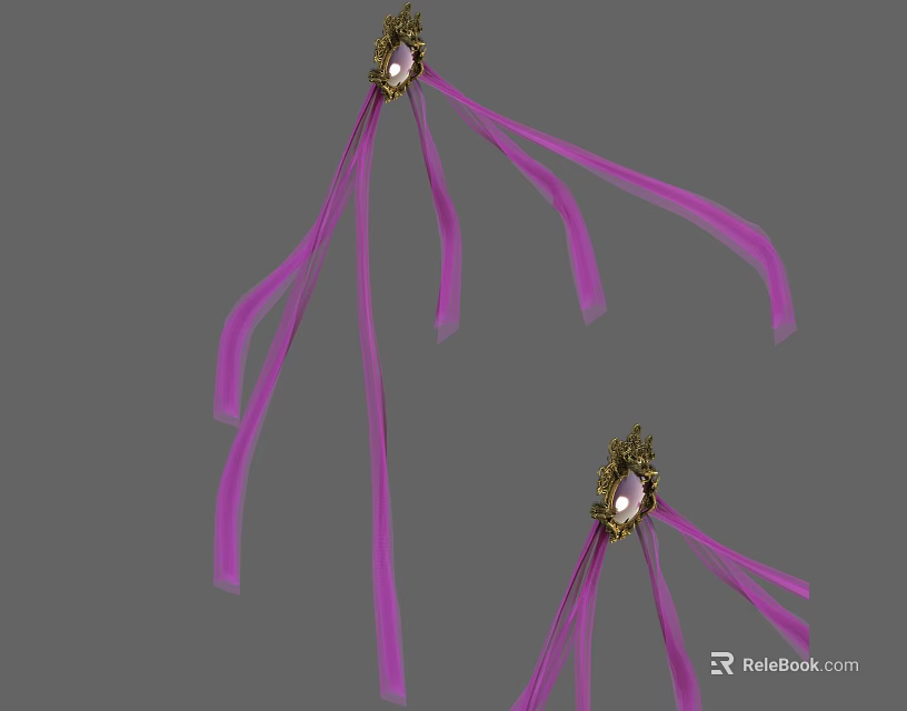 Ornate Decorative Mirrors With Pink Flowing Ribbons And Golden Accents 3d model 