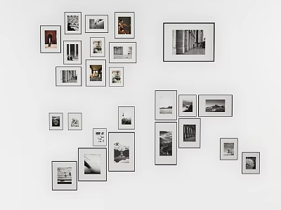 Wall Decor With Various Sizes Black And White Photo Frames Arrangement 3d model