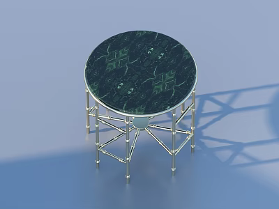 Modern Round Side Table With Green Marble Top And Geometric Metal Legs 3d model