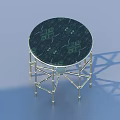Modern Round Side Table With Green Marble Top And Geometric Metal Legs