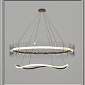 Modern Chandelier With Transparent Glass Pieces Circular Light Strips And Metallic Frame