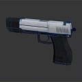 Modern Silver Metallic Pistol with Black Textured Grip Detailed Realistic 3D Render Design