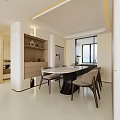 Modern Living and Dining Room Interior With Beige Sofa Bookshelf And Area Rug