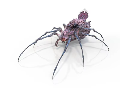 Grotesque Purple Creature Body With Exposed Organs Spiky Hair And Long Legs 3d model