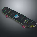 Black Skateboard With Green Decorative Lines And Pink Wheels For Daily Use