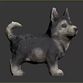 Cute Black And White Puppy Statue With Upright Ears And Curled Tail