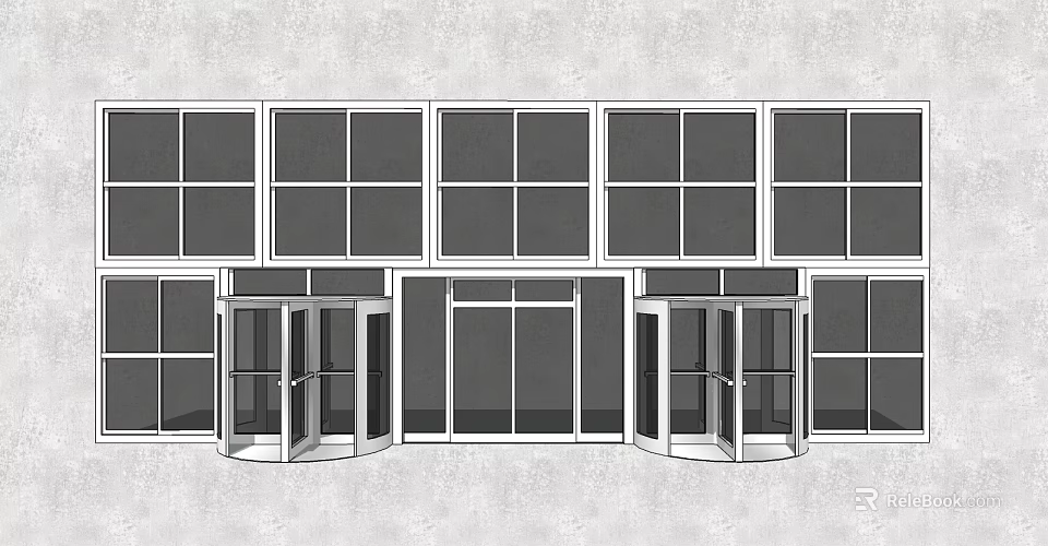 Modern Building Facade With Multiple Glass Windows And Revolving Doors 3d model 