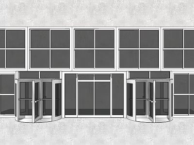 Modern Building Facade With Multiple Glass Windows And Revolving Doors 3d model
