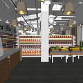 Modern Supermarket Interior Open Layout With Shelves Fresh Fruits Vegetables And Pendant Lights