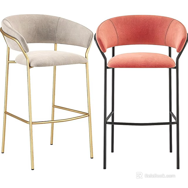 Modern Leisure Chairs With Gray Pink Velvet Upholstery Gold Black Metal Frames 3d model 