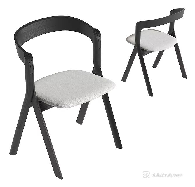 Modern Dining Chairs With Black Wooden Frame And Gray Fabric Seat Cushion 3d model 