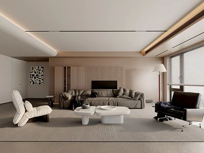 Modern Living Room Interior Design With Beige Sofa White Coffee Tables And Floor Lamp 3d model