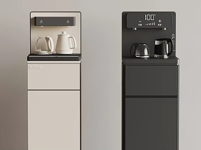 Beige and Black Standing Water Dispensers with Digital Temperature Display and Kettles 3d model
