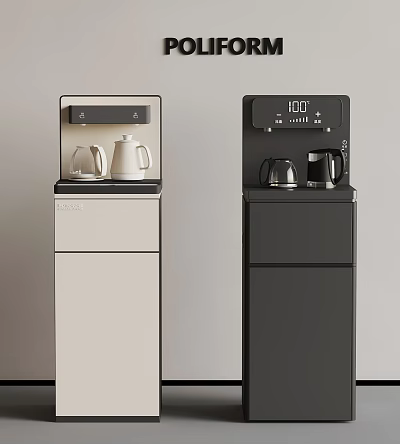 Beige and Black Standing Water Dispensers with Digital Temperature Display and Kettles 3d model