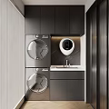 Modern Dark Balcony Cabinet With Stacked Washer Dryer Sink And Countertop