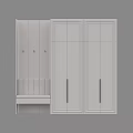 Modern Minimalist Entryway Hallway Interior With Grey Cabinets Upholstered Bench And Brass Handles