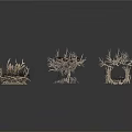 Bare Tree Structures With Intricate Roots And Bird Nests On White Background 3d model