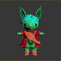 Green Character Creature Plush Toy with Large Ears Teal Hair Red Cape And Orange Shoes