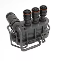 Industrial Equipment with Black Cylindrical Components Mounted on Metal Frame and Pipes